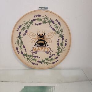 Bee Happy Embroidery 9.5x9.5